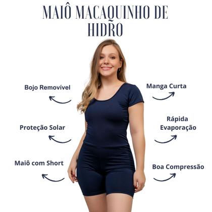 Imagem de Maiô de Hidroginástica de perninha Macaquinho Natação Com Bojo Proteção Uv50+ Com Sustentabilidade