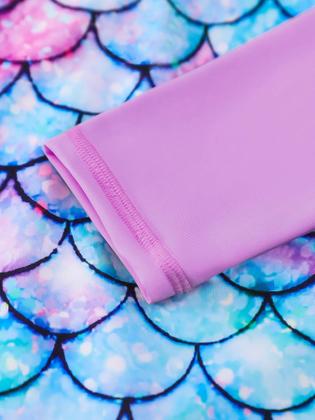 Imagem de Maiô De Uma Peça Para Meninas Com Calças Boyleg, Manga Longa, Estampa De Escamas, Zíper, Proteção