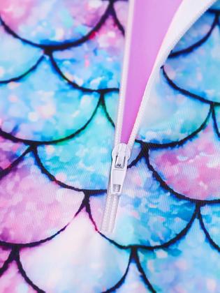 Imagem de Maiô De Uma Peça Para Meninas Com Calças Boyleg, Manga Longa, Estampa De Escamas, Zíper, Proteção