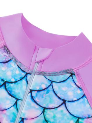 Imagem de Maiô De Uma Peça Para Meninas Com Calças Boyleg, Manga Longa, Estampa De Escamas, Zíper, Proteção