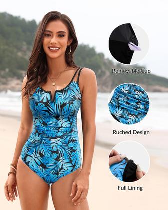 Imagem de Maiô de uma peça Yonique Tummy Control V com fio azul L