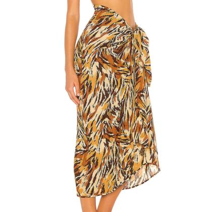 Imagem de Maiô feminino estampado Cover Up Mesh Bikini Swimwear Beach Cover-ups Wrap Skirt