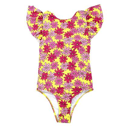 Imagem de Maiô Forrado Estampado Com Proteção Solar Uv Babados C/ Bojo