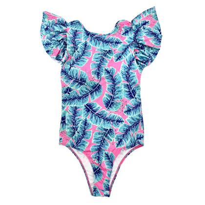 Imagem de Maiô Forrado Estampado Com Proteção Solar Uv Babados C/ Bojo