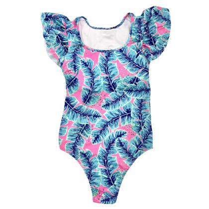 Imagem de Maiô Forrado Estampado Com Proteção Solar Uv Babados C/ Bojo