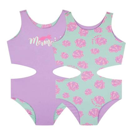 Imagem de Maiô Infantil Kukiê Dupla Face com Proteção UV50+ Estampa Sereia