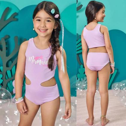 Imagem de Maiô Infantil Kukiê Dupla Face com Proteção UV50+ Estampa Sereia