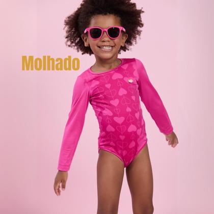 Imagem de Maiô Infantil Manga Longa Proteção UV 50+ Estampa que Revela na Água Pink