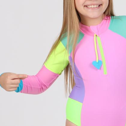 Imagem de Maiô Infantil Manga Longa Sofia Colorido Neon Siri Kids