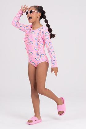 Maiô Infantil Manga Longa UV 50+ Details Suplex Rosa - Vida Costeira Imagem de Maiô Infantil Manga Longa UV 50+ Details Suplex Rosa
