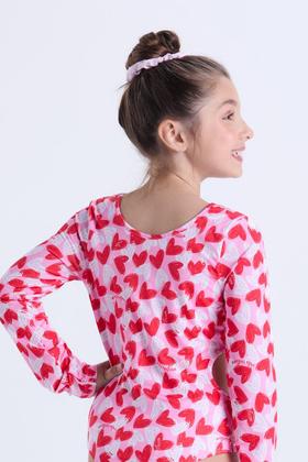 Imagem de Maiô Infantil Manga Longa UV50+ Corações Recortes Laterais