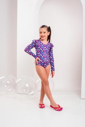 Imagem de Maiô Manga Longa Infantil Bebe Maio Menina Proteção Uv 50+