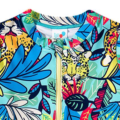 Imagem de Maiô Manga Longa Infantil Onça Tropical Verde Água Tip Top