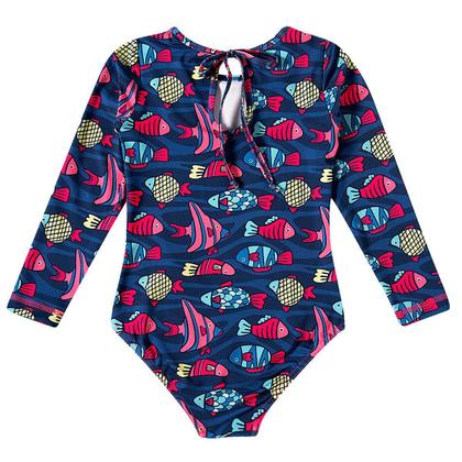 Imagem de Maiô Manga Longa Infantil Proteção UV 50+ Peixes Marinho Tip Top