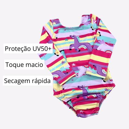 Imagem de Maiô Menina Forrado Proteção Solar Uv Natação Praia Infantil