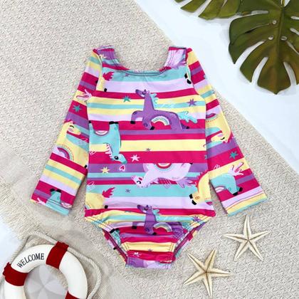 Imagem de Maiô Menina Forrado Proteção Solar Uv Natação Praia Infantil