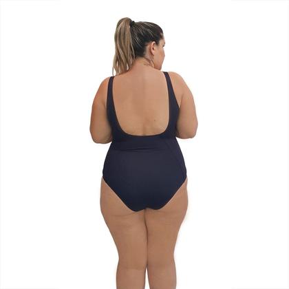 Imagem de Maiô Natação Plus Size com Sustentação Light UV 50+ Preto com Detalhe em Azul Bic
