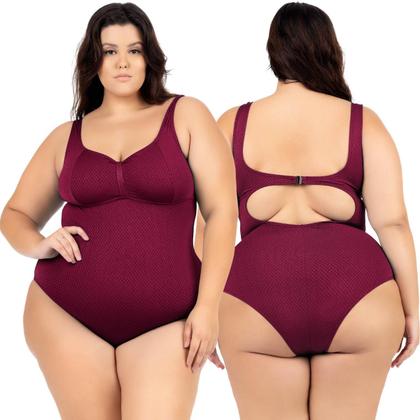 Imagem de Maiô Plus Size Costas Nuas Tecido Modelador Chapa Barriga