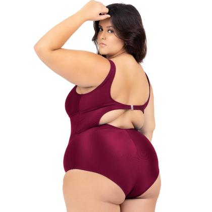 Imagem de Maiô Plus Size Costas Nuas Tecido Modelador Chapa Barriga