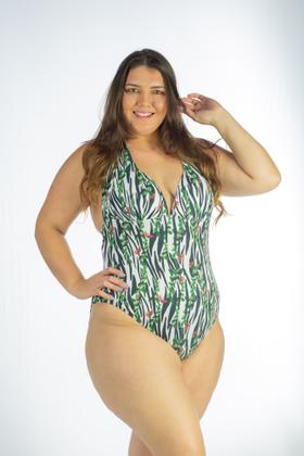 Imagem de Maiô Plus Size Estampado com Aro e Amarração - Sustentação Máxima