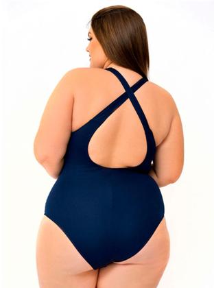 Imagem de Maiô Plus Size Para Natação, Hidroginástica, Marinho, Com Touca