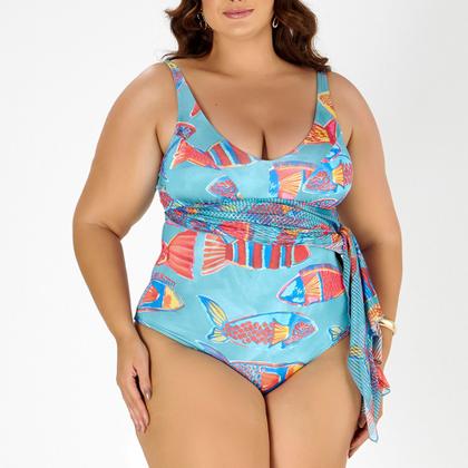 Imagem de Maiô Saída Plus Size, Estampa Turquesa, Até 54