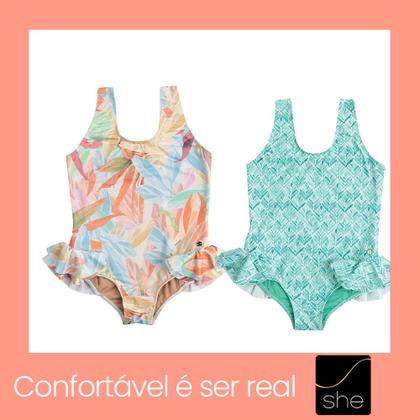 Imagem de Maiô She Com Proteção UV50+ Verão Moda Praia Infantil Menina