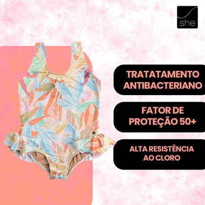 Imagem de Maiô She Com Proteção UV50+ Verão Moda Praia Infantil Menina
