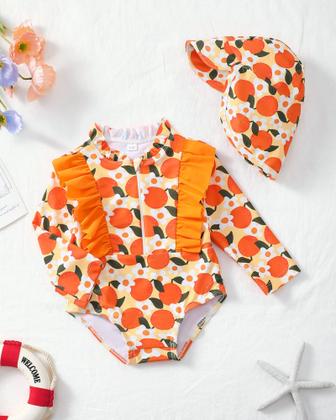 Imagem de Maiô SUNNY PIGGY Baby Girl de manga comprida com babado 0-2y