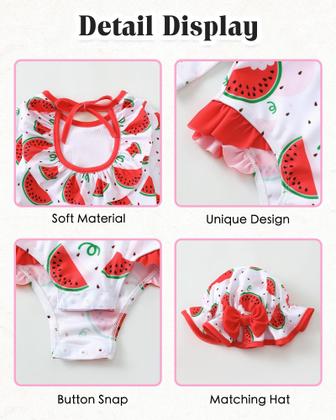 Imagem de Maiô SUNNY PIGGY Baby Girls de manga comprida 0-3M com chapéu vermelho