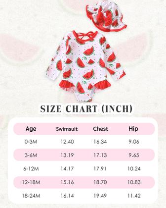 Imagem de Maiô SUNNY PIGGY Baby Girls de manga comprida 0-3M com chapéu vermelho