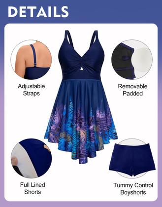 Imagem de Maiô Tankini Arolina Plus Size 2025 Tummy Control Azul