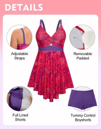 Imagem de Maiô Tankini Arolina Plus Size Feminino Rosa Choque 6X