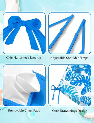 Imagem de Maiô Tankini para meninas TALLWH, tamanho 7-8, cintura alta, azul