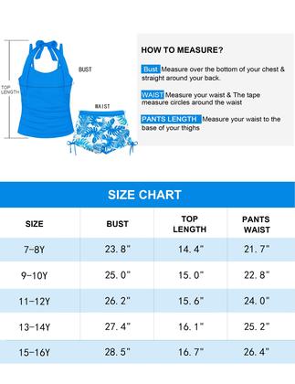 Imagem de Maiô Tankini para meninas TALLWH, tamanho 7-8, cintura alta, azul