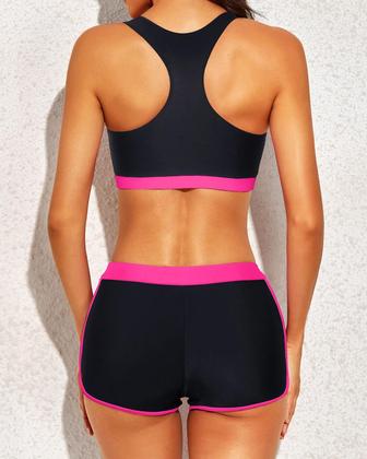 Imagem de Maiô Tankini Yonique de 3 peças para mulheres XXS rosa quente/preto