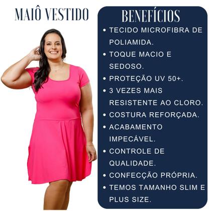 Imagem de Maiô/vestido Com Saia Embutida Com Bojo Moda Praia Evangélica UV50+ Toque Macio