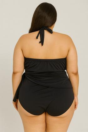 Imagem de Maiô Vestido Feminino Plus Size Saia Embutida Saída Preto