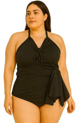 Imagem de Maiô Vestido Feminino Plus Size Saia Embutida Saída Preto