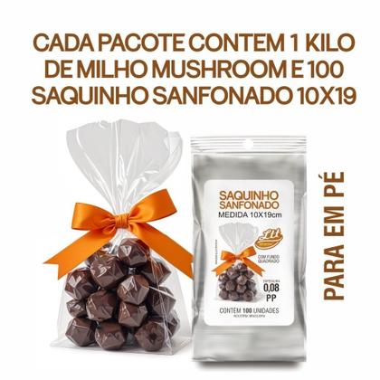 Imagem de Mais Temperos Milho Mushroom Pipoca Gourmet 1kg + Saquinho para pipoca gourmet 10x19cm com 100 unida