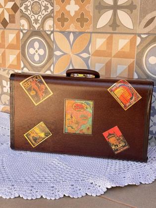 Imagem de Mala Antiga Vintage Retrô Tamanho M - Marrom