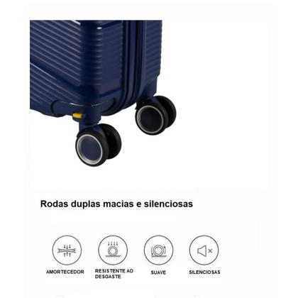 Imagem de Mala avião bordo 10kg polipropileno material inquébravel roda dupla 360 cadeado tsa azul escuro