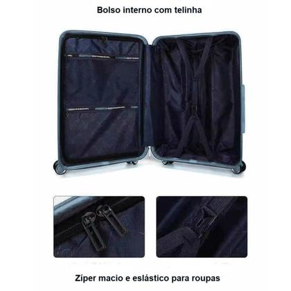 Imagem de Mala avião bordo 10kg polipropileno material inquébravel roda dupla 360 cadeado tsa azul escuro