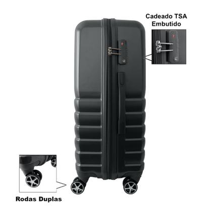 Imagem de Mala de Bordo ABS para Viagem IKA Flex, Cadeado TSA Embutido, Rodas Duplas 360º Preta