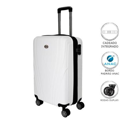 Imagem de Mala De Bordo ABS Para Viagem IKA Vanguard Cadeado Integrado Rodas Duplas 360º Branco P