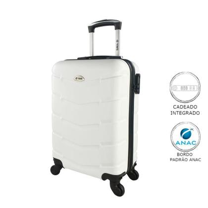 Imagem de Mala De Bordo Pequena Para Viagem Em Abs Yins 21209 Cadeado Integrado Rodas Giro 360 Branco
