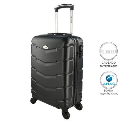 Imagem de Mala De Bordo Pequena Para Viagem Em Abs Yins 21209 Cadeado Integrado Rodas Giro 360 Preto