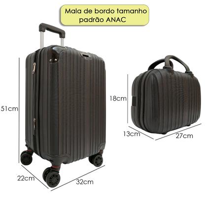 Imagem de Mala de Bordo Viagem com Frasqueira Rígida Rodinha Dupla Embarque Bagagem Avião Leve Resistente Pequena 8kg Abs