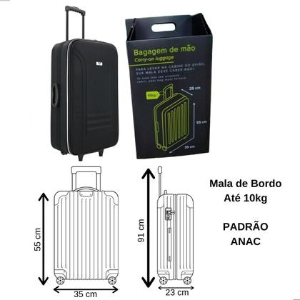Imagem de Mala de Viagem 10 kg Pequena de Bordo de Mão 55x35x23 Padrão ANAC com Rodinha e Cadeado