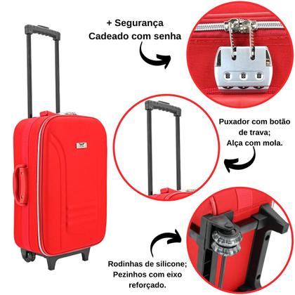 Imagem de Mala de Viagem 10 kg Pequena de Bordo de Mão 55x35x23 Padrão ANAC com Rodinha e Cadeado